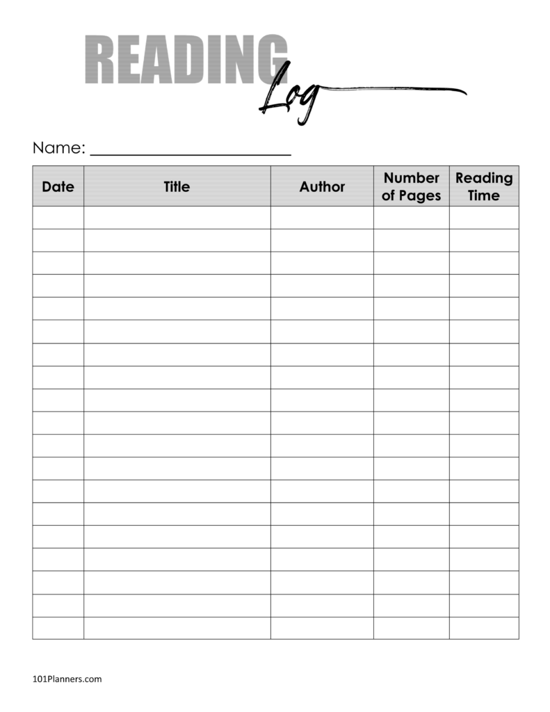 Free Printable Reading Log Template Bullet Journal Traditional