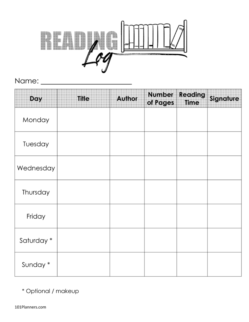 Free Printable Reading Log Template Bullet Journal Traditional