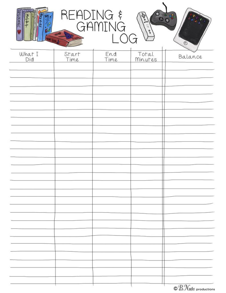 Free Printable Reading Video Game Log