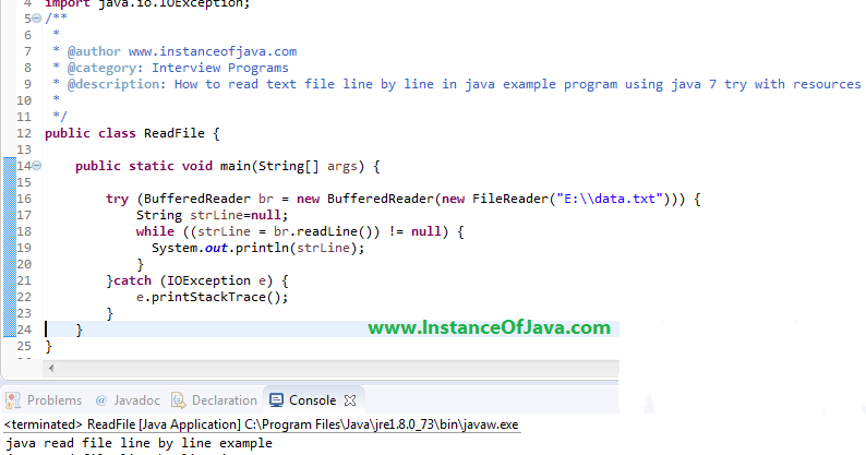 Java Read File Line By Line Example Program InstanceOfJava