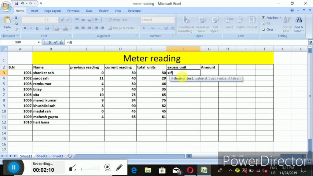 Meter Readingin Excel Electric Meter Reading Sheet In Nepali 