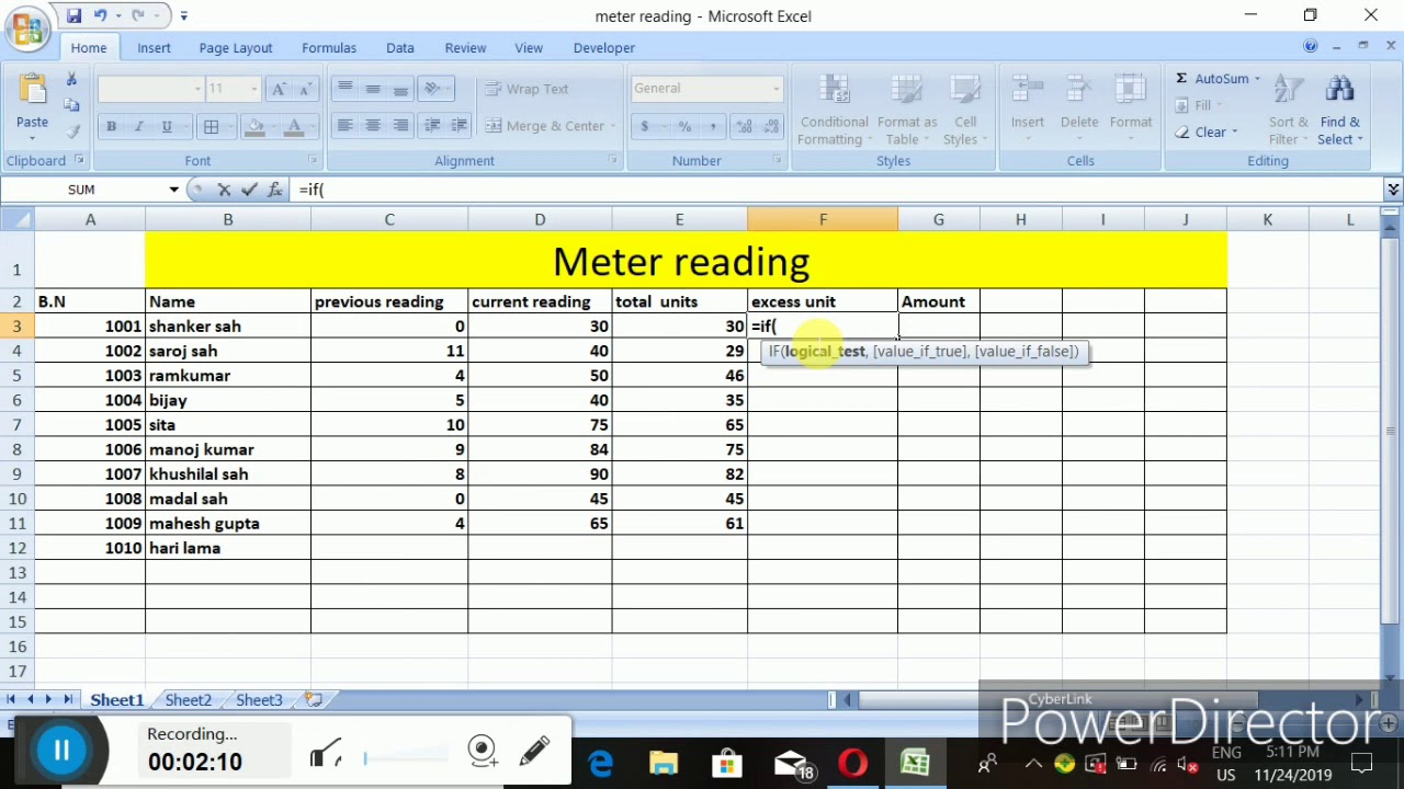 Meter Readingin Excel Electric Meter Reading Sheet In Nepali
