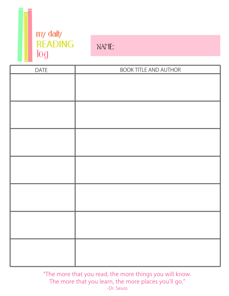 Printable Reading Log For Elementary Kids Reading Log Printable 