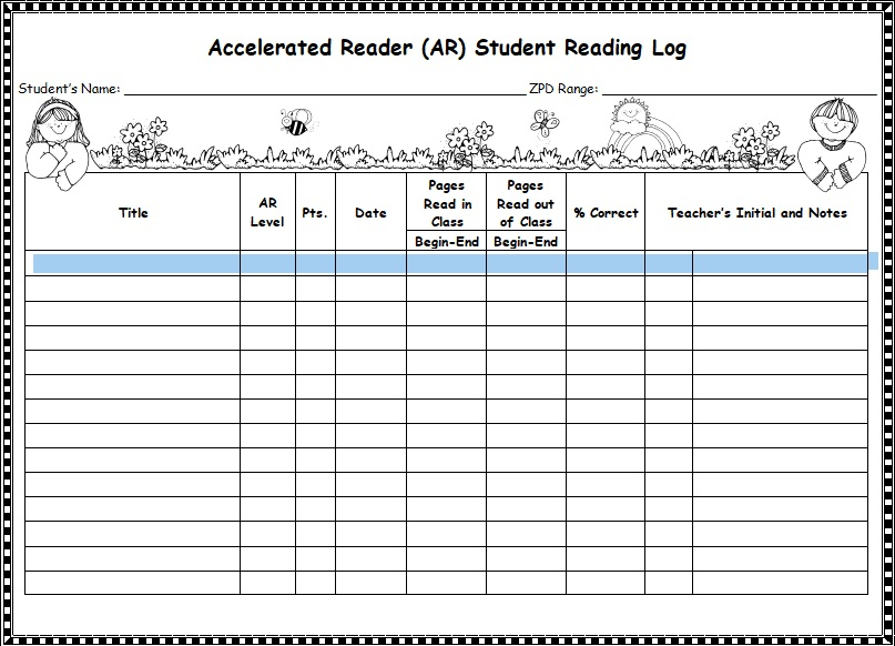 Printable Reading Log Template Excel Word PDF Best Collections