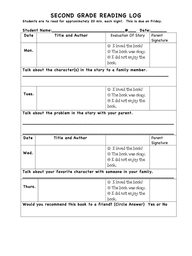 Reading Log 2nd Grade Form Fill Out And Sign Printable PDF Template 