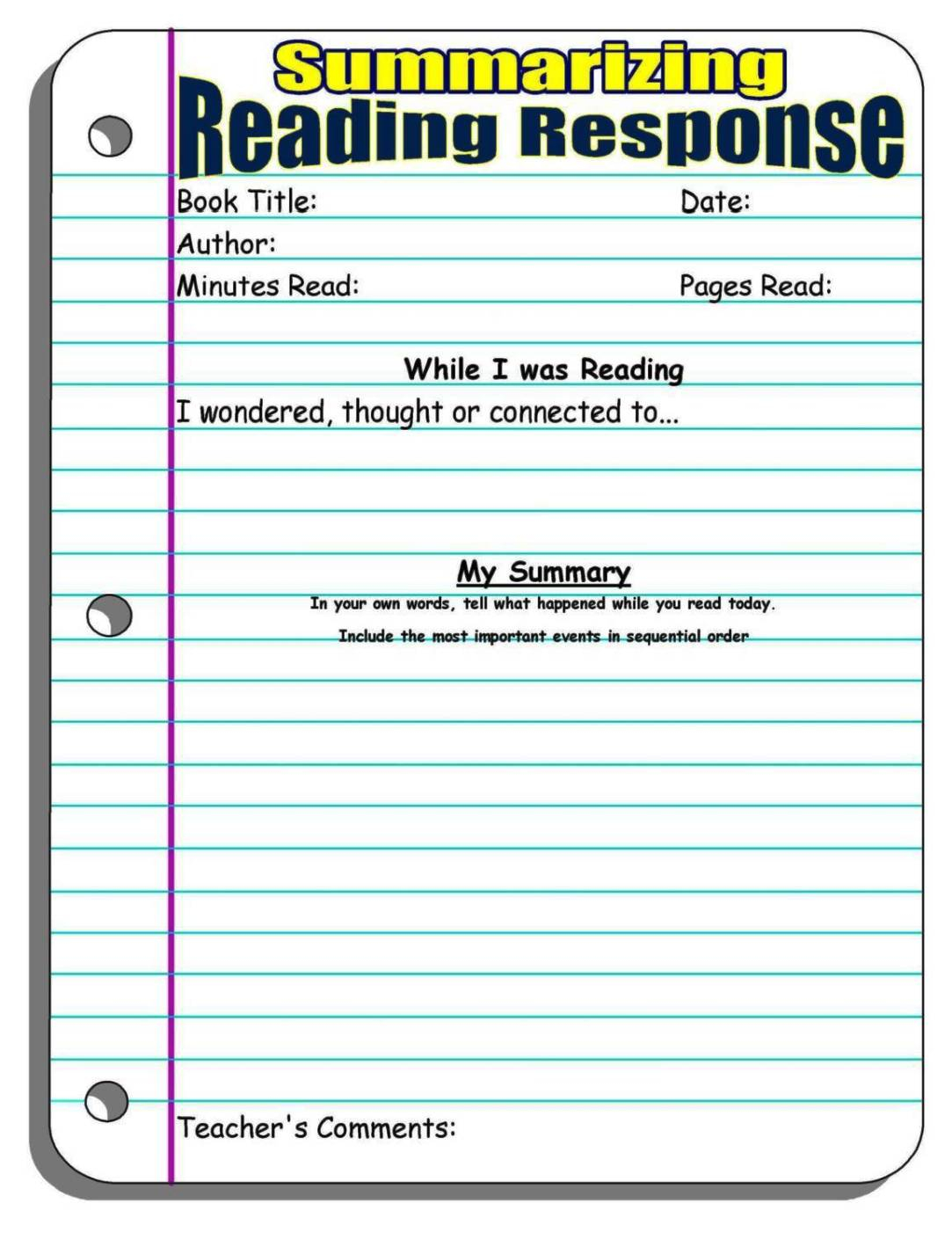 Reading Log With Summary Template SampleTemplatess SampleTemplatess