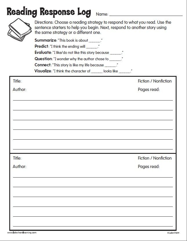 Reading Response Log From Lakeshore Learning This Fun Exercise Asks 