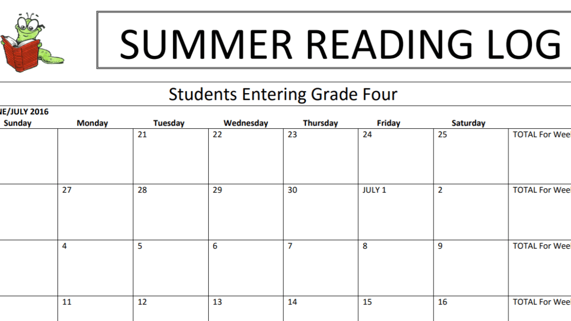 Sample 4th Grade Reading Log Template