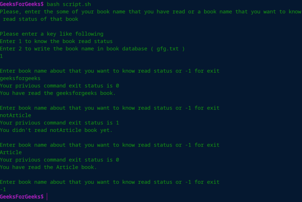 Shell Script To Display The Exit Status Using Grep Command GeeksforGeeks