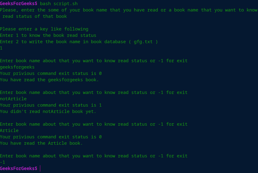 Shell Script To Display The Exit Status Using Grep Command GeeksforGeeks