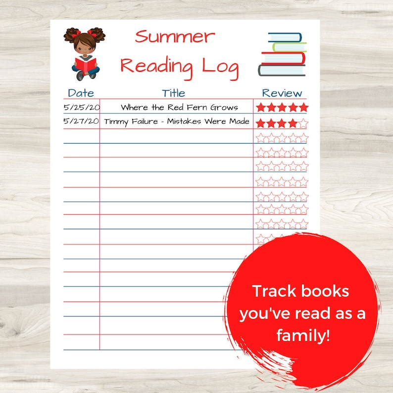 Summer Reading Log Book Log Printable Kids Etsy