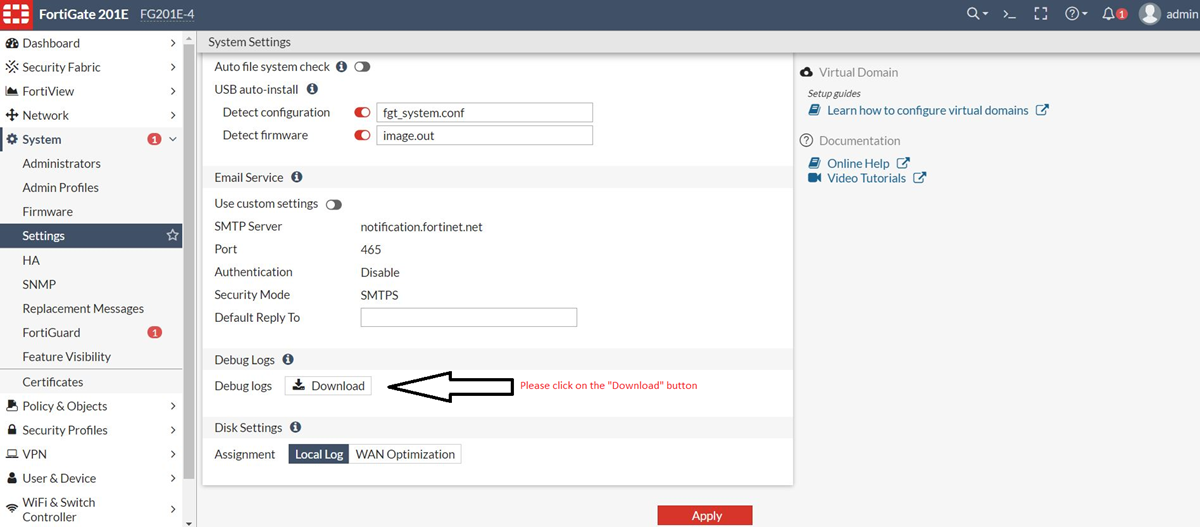 Technical Tip How To Download Debug log File Fortinet Community