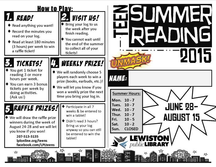 Teen Summer Reading Log Lewiston Public Library Maine