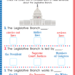 US Legislative Branch Worksheet Free Printable PDF For Kids Answers